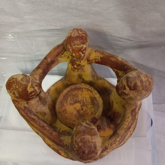 MEXICO Aztec Handmade Clay Pottery Circle Of Friends Candle Holder 4 People - Picture 2 of 5